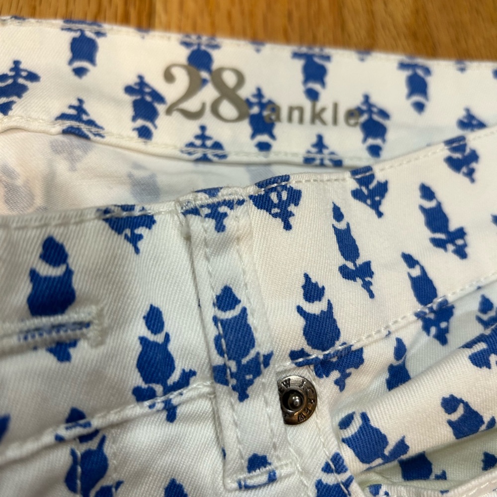 J.Crew toothpick ankle white pants with blue flower pattern - Picture 6 of 13